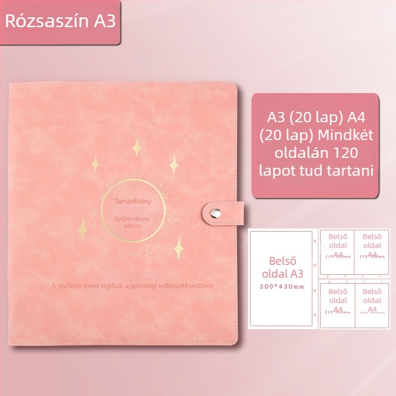 Bőrborítású bizonyítványgyűjtemény könyv, Avinar modell 05, 120 oldal, testreszabható, vastagság 4