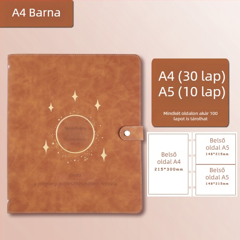 Bőrborítású bizonyítványgyűjtemény könyv, Avinar modell 05, 120 oldal, testreszabható, vastagság 4