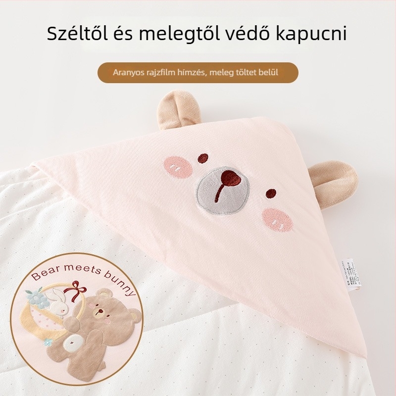 Újszülött részére 300 g 100% pamut takaró, töltet szintetikus rosttal, téli–ősz használatra, mintázat animációs