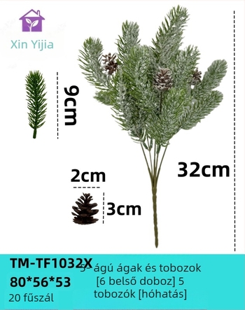 Xinyijia karácsonyi dísz a fenyőfához: fenyő tűlevelei, tobozok és hópelyhek - műanyag és vas alkatrészek