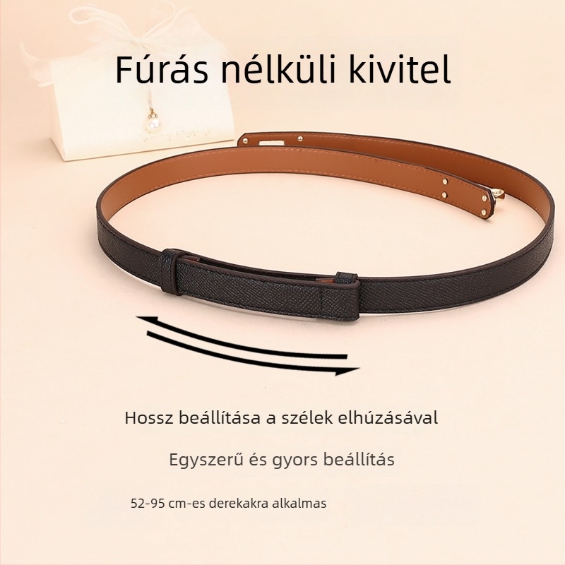 Női ruházati öv bőrből – dekoratív deréköv, szélesség 2–4 cm, ötvözet csat, gombos zárás