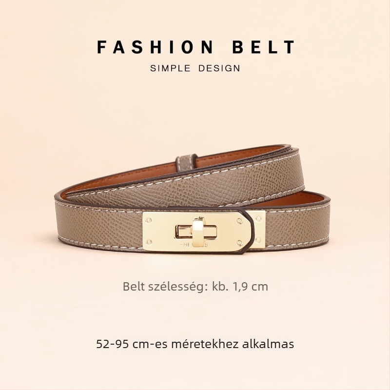 Női ruházati öv bőrből – dekoratív deréköv, szélesség 2–4 cm, ötvözet csat, gombos zárás
