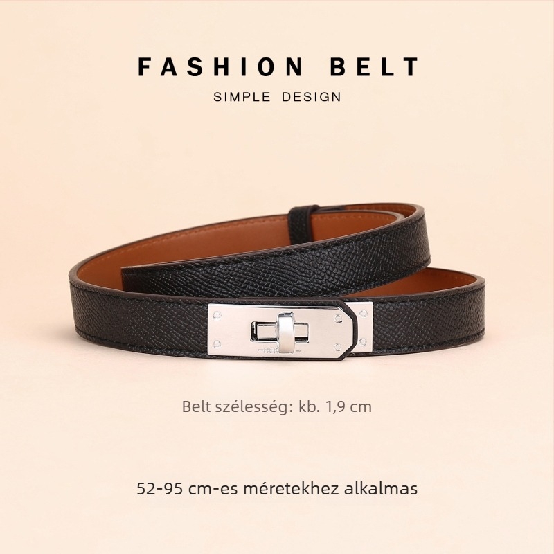 Női ruházati öv bőrből – dekoratív deréköv, szélesség 2–4 cm, ötvözet csat, gombos zárás