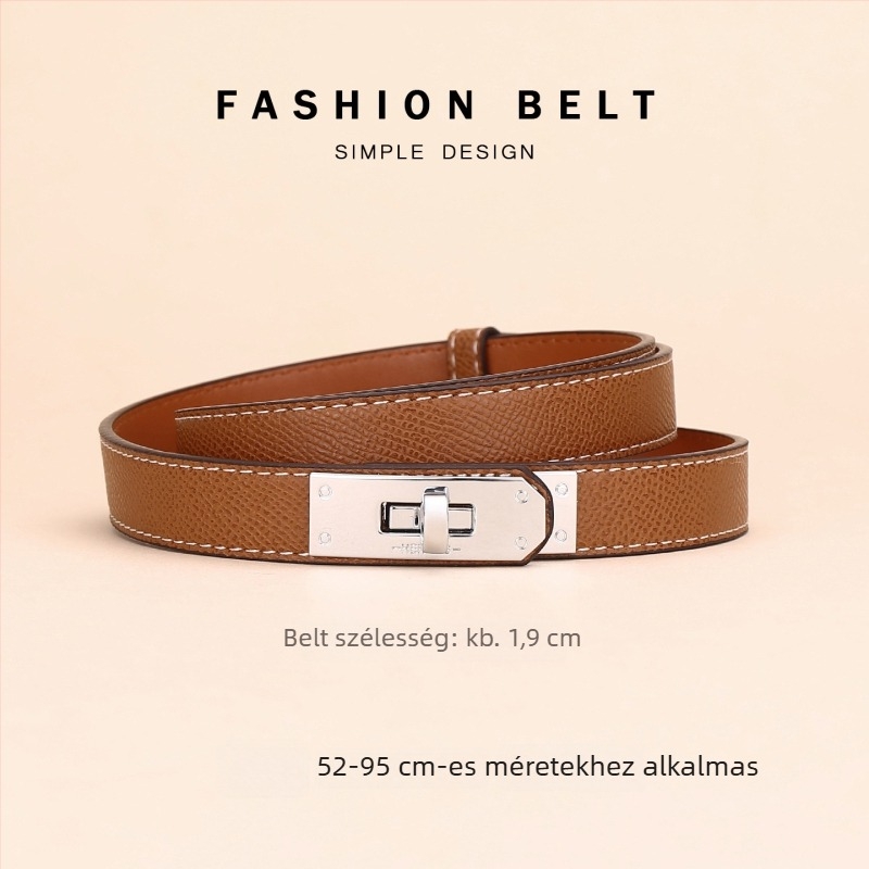 Női ruházati öv bőrből – dekoratív deréköv, szélesség 2–4 cm, ötvözet csat, gombos zárás