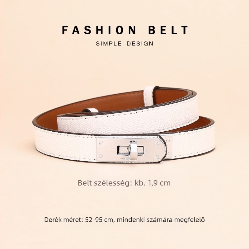 Női ruházati öv bőrből – dekoratív deréköv, szélesség 2–4 cm, ötvözet csat, gombos zárás