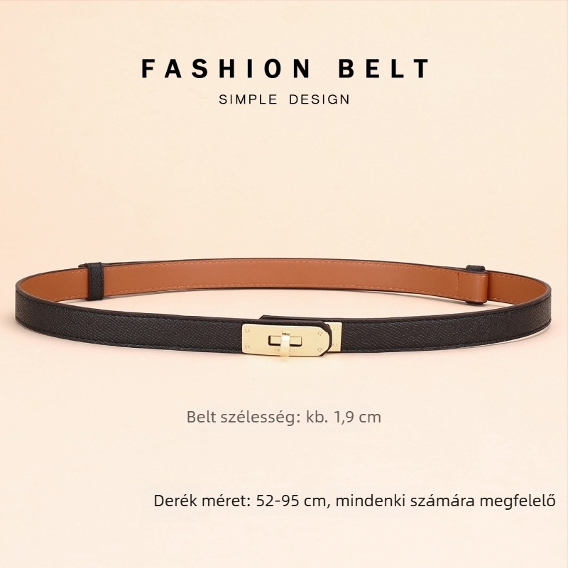 Női ruházati öv bőrből – dekoratív deréköv, szélesség 2–4 cm, ötvözet csat, gombos zárás