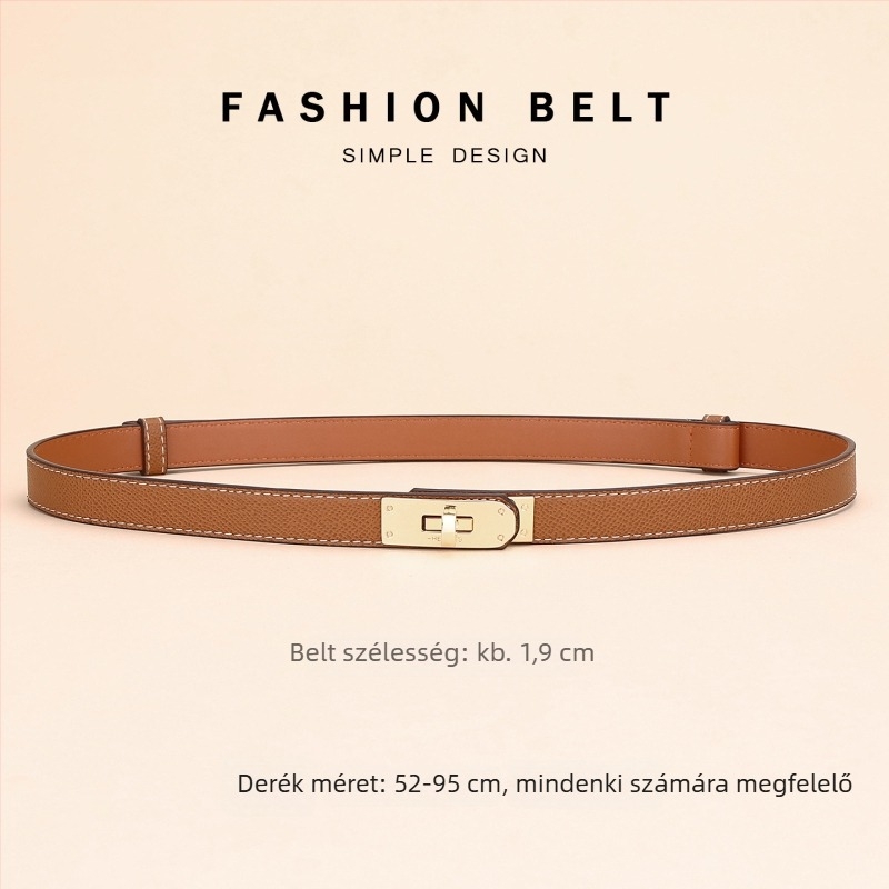 Női ruházati öv bőrből – dekoratív deréköv, szélesség 2–4 cm, ötvözet csat, gombos zárás
