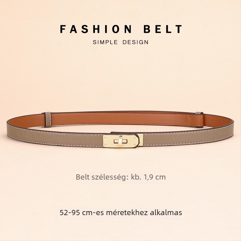 Női ruházati öv bőrből – dekoratív deréköv, szélesség 2–4 cm, ötvözet csat, gombos zárás