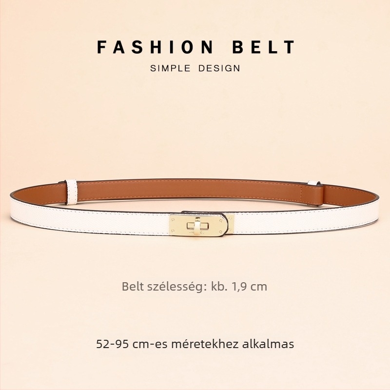Női ruházati öv bőrből – dekoratív deréköv, szélesség 2–4 cm, ötvözet csat, gombos zárás