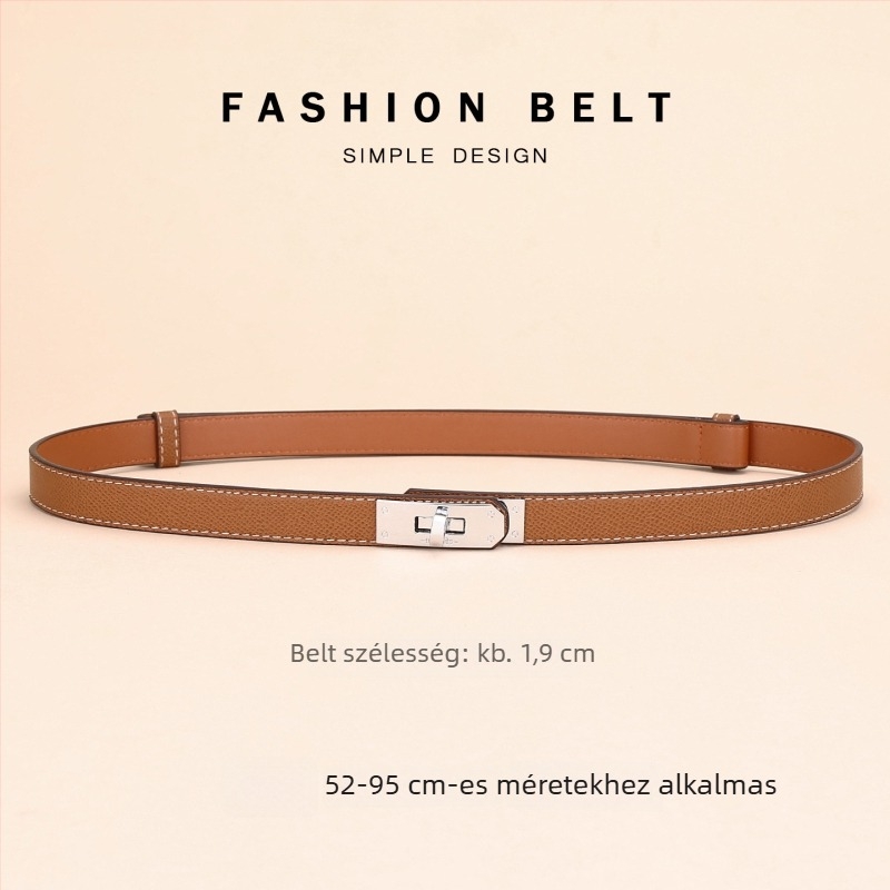 Női ruházati öv bőrből – dekoratív deréköv, szélesség 2–4 cm, ötvözet csat, gombos zárás