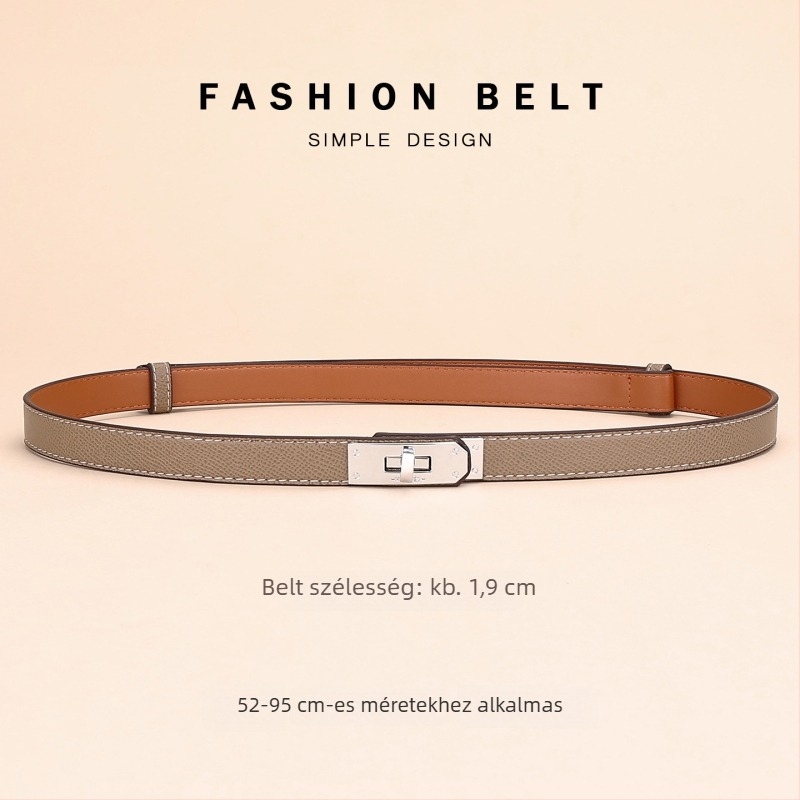Női ruházati öv bőrből – dekoratív deréköv, szélesség 2–4 cm, ötvözet csat, gombos zárás