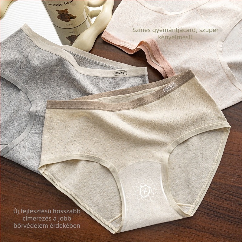 Női pamut alsónemű középmagas derékkal, légáteresztő és antibakteriális, pamut bélés az intim részen, bordázott kötés