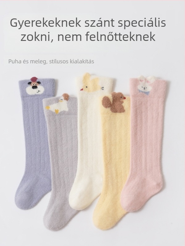 Újszülött nylon zokni hosszú csővel, vastagított, karikatúra mintával