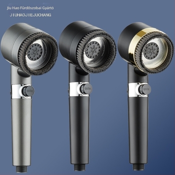 Kerek formájú nyomásos kézi zuhanyfej — ABS, 3-s gyorsaságú modell, üzemmódok: permetezés, masszázs és eső
