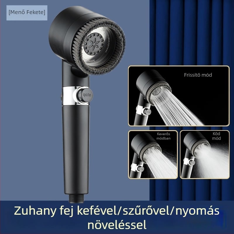 Kerek formájú nyomásos kézi zuhanyfej — ABS, 3-s gyorsaságú modell, üzemmódok: permetezés, masszázs és eső