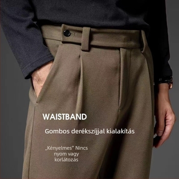 Férfi téli nadrág gyapjúhatású, lazán egyenes szabás, 100% poliészter, mikroelasztikus