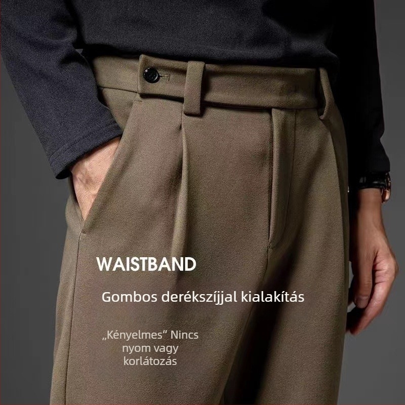 Férfi téli nadrág gyapjúhatású, lazán egyenes szabás, 100% poliészter, mikroelasztikus