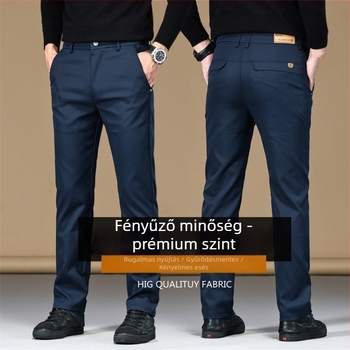Férfi üzleti casual nadrág, mikroelasztikus poliészter, cipzáras zárás, középmagas derék, egyenes szabás