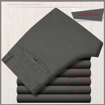 Férfi nyári vékony pamut casual nadrág, magas derék, egyenes szabás, teljes hossz, könnyű anyag