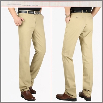 Férfi nyári vékony pamut casual nadrág, magas derék, egyenes szabás, teljes hossz, könnyű anyag