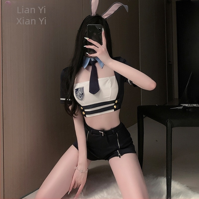 Halloween cosplay ruha: szexi nyuszi rendőr, poliészter-spandex keverék, női modell, 2025 nyár, 18–24 éves korosztály, márka Xianyi