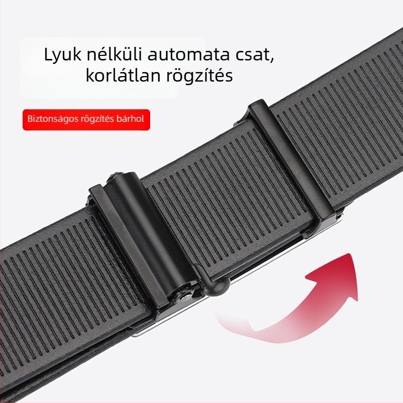 Férfi bőrszíj üzleti stílushoz automata csattal, első réteg marhabőrből, szélesség 2–4 cm, csatt: ötvözet