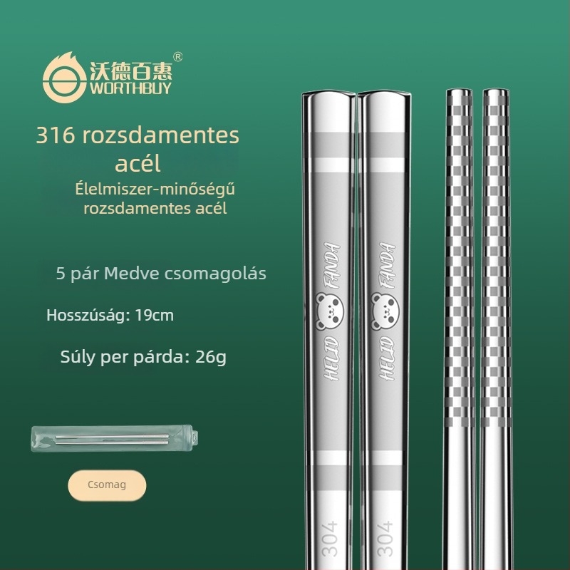 316 rozsdamentes acél evőpálcikák, négyzetes, hosszú, csúszásmentes, penészálló, mesefigurás mintával, háztartási étkészlet