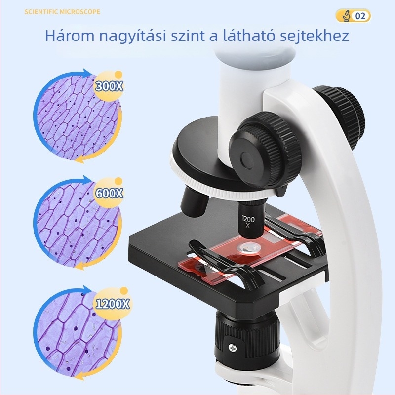 Asztali optikai biológiai mikroszkóp gyerekeknek, 1200x nagyítás, műanyag játék, 7–14 éveseknek, csomagolás: kartondoboz
