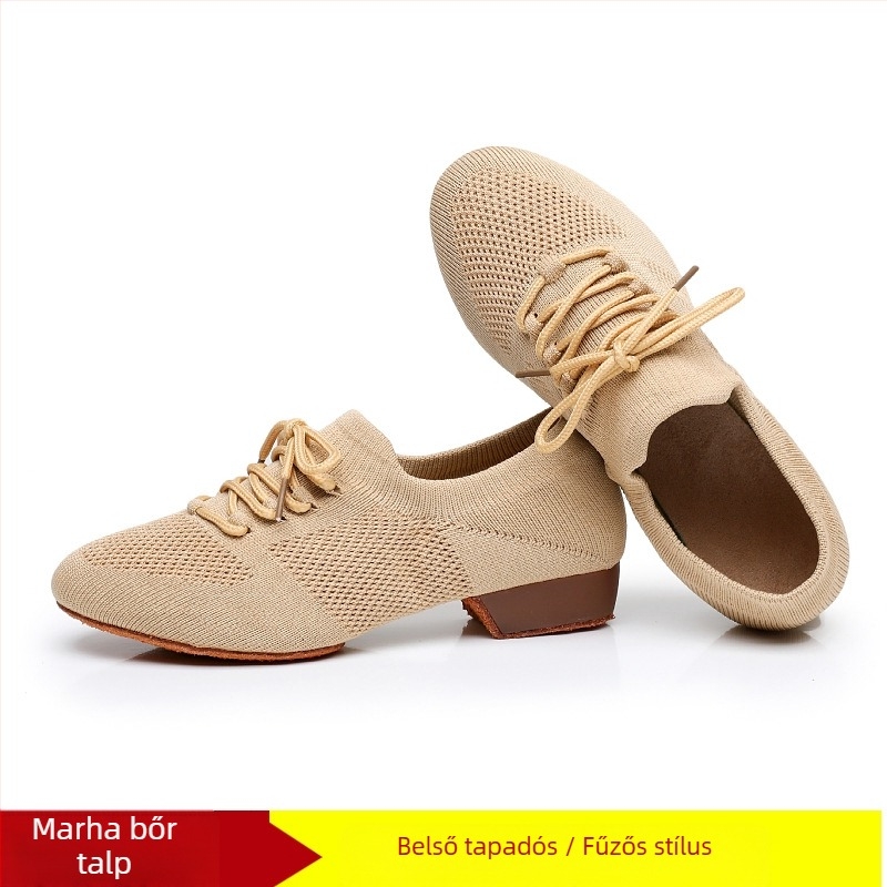 Női tánc cipő négyzetes táncokra, hálós felsőrész, lélegző, balethez és táncmozdulatokhoz