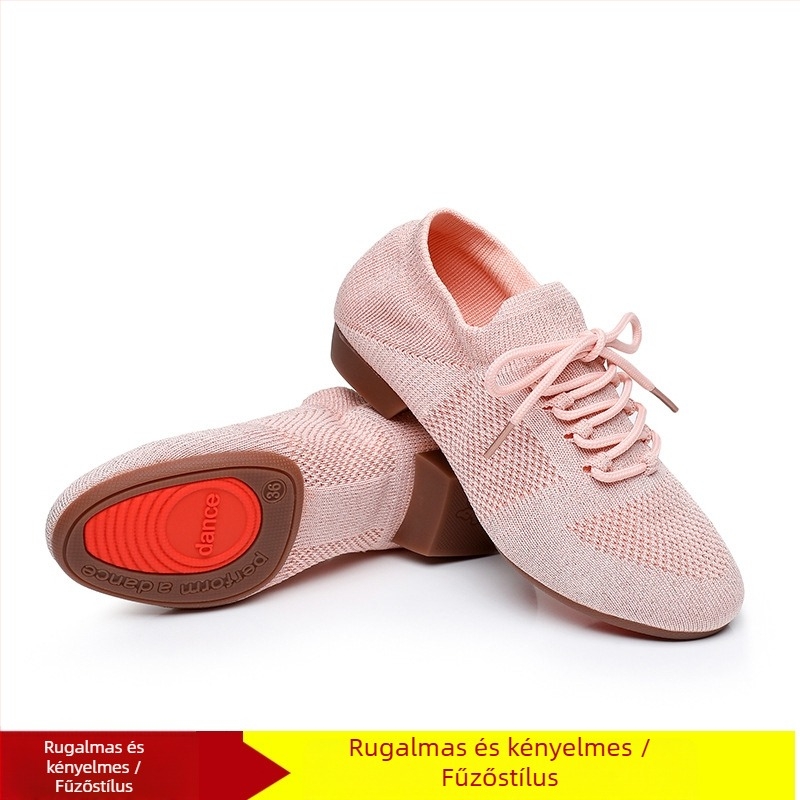 Női tánc cipő négyzetes táncokra, hálós felsőrész, lélegző, balethez és táncmozdulatokhoz