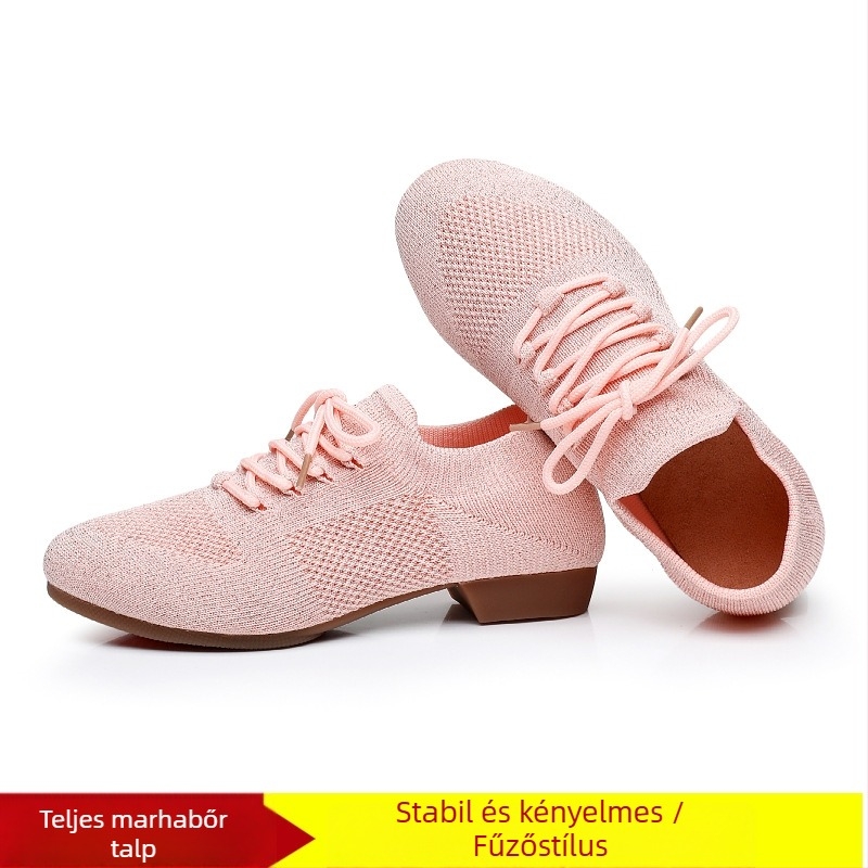 Női tánc cipő négyzetes táncokra, hálós felsőrész, lélegző, balethez és táncmozdulatokhoz