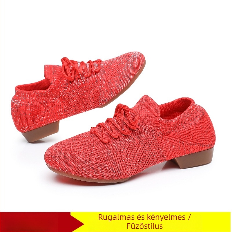 Női tánc cipő négyzetes táncokra, hálós felsőrész, lélegző, balethez és táncmozdulatokhoz