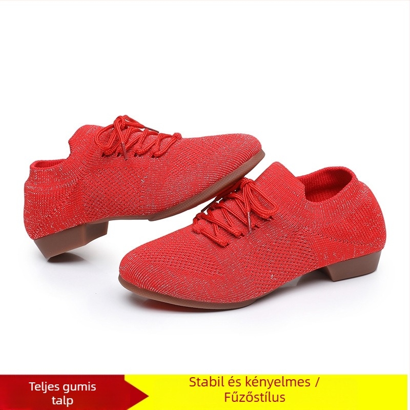 Női tánc cipő négyzetes táncokra, hálós felsőrész, lélegző, balethez és táncmozdulatokhoz