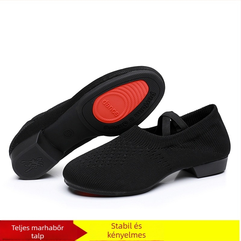 Női tánc cipő négyzetes táncokra, hálós felsőrész, lélegző, balethez és táncmozdulatokhoz