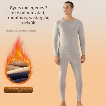 Férfi gyapjú-selyem termikus alsóruha készlet – bársonyos bélés, 251–300 g/m², felső és nadrág, kerek nyakú, hosszú ujjú