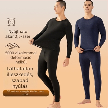 Férfi gyapjú-selyem termikus alsóruha készlet – bársonyos bélés, 251–300 g/m², felső és nadrág, kerek nyakú, hosszú ujjú