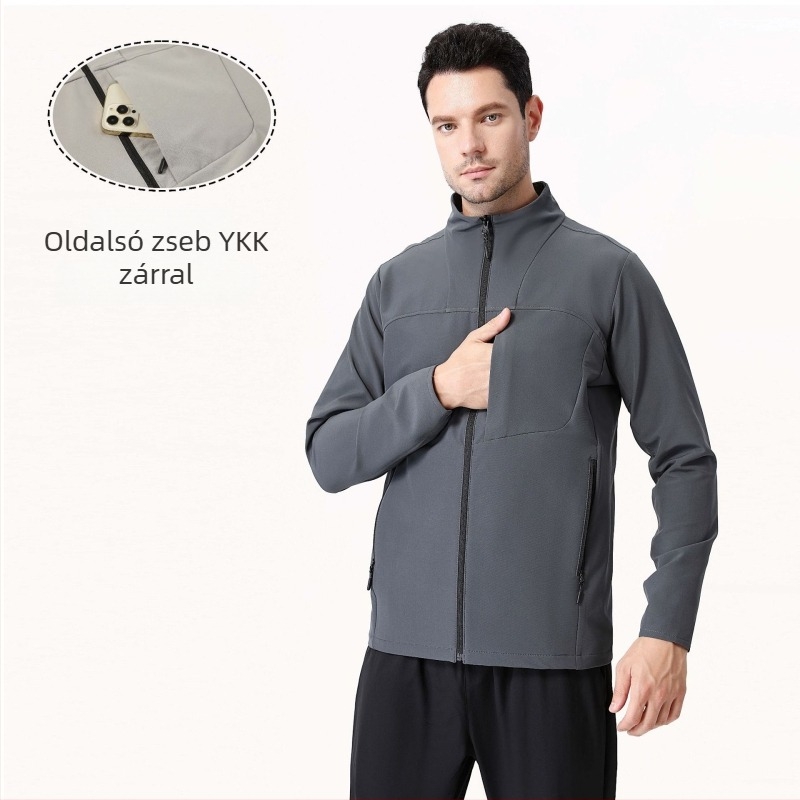 Soft shell kardigán stílusú férfi dzseki – lélegző, vízálló, szélálló, kopásálló poliészter anyag