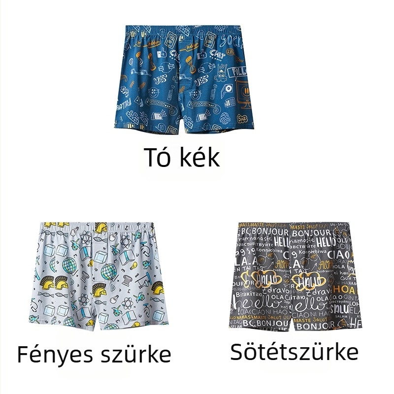 Férfi pamut boxeralsó, középső derekú, kötött anyag, 95-100% pamut, mintázat virágos vagy graffiti