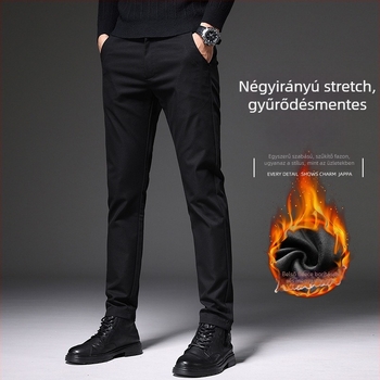 Férfi casual nadrág fleece béléssel, anti-gyűrődés, slim-fit, mikroelasztikus, egyenes szár