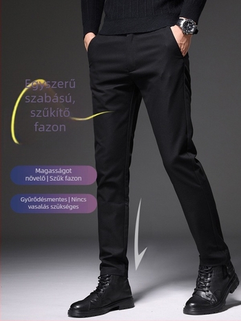 Férfi casual nadrág fleece béléssel, anti-gyűrődés, slim-fit, mikroelasztikus, egyenes szár