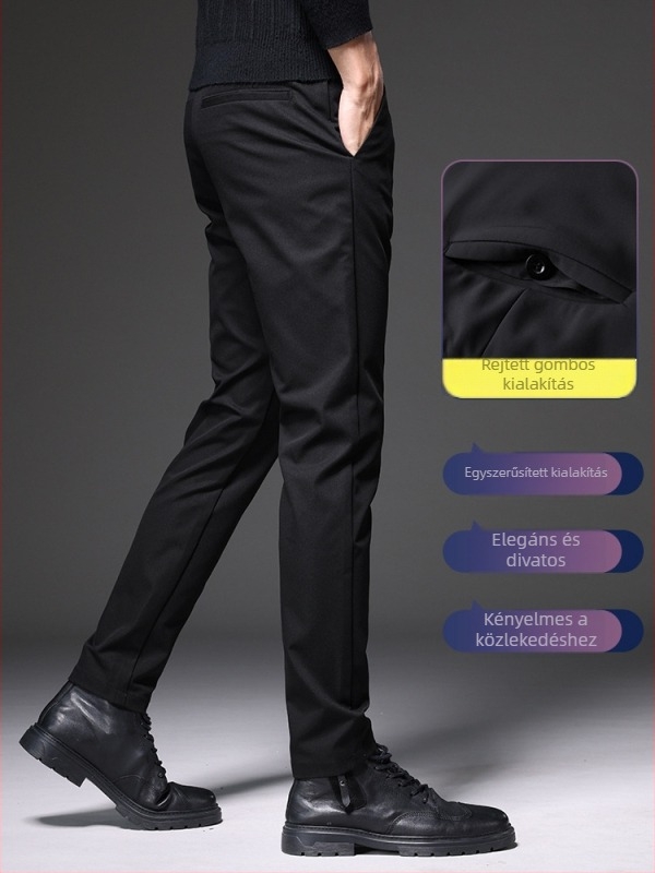 Férfi casual nadrág fleece béléssel, anti-gyűrődés, slim-fit, mikroelasztikus, egyenes szár