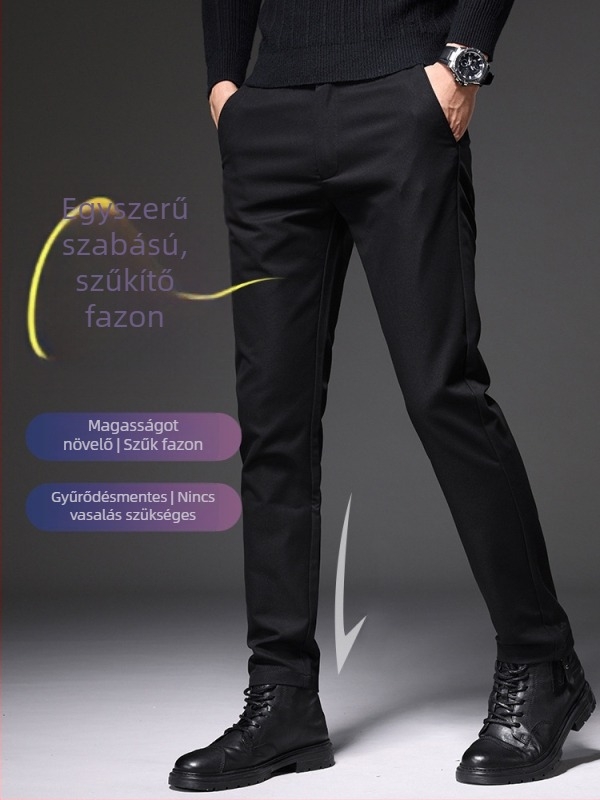 Férfi casual nadrág fleece béléssel, anti-gyűrődés, slim-fit, mikroelasztikus, egyenes szár