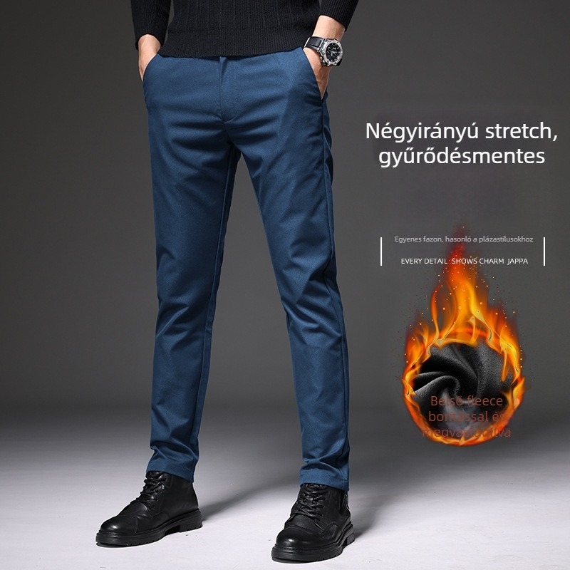 Férfi casual nadrág fleece béléssel, anti-gyűrődés, slim-fit, mikroelasztikus, egyenes szár