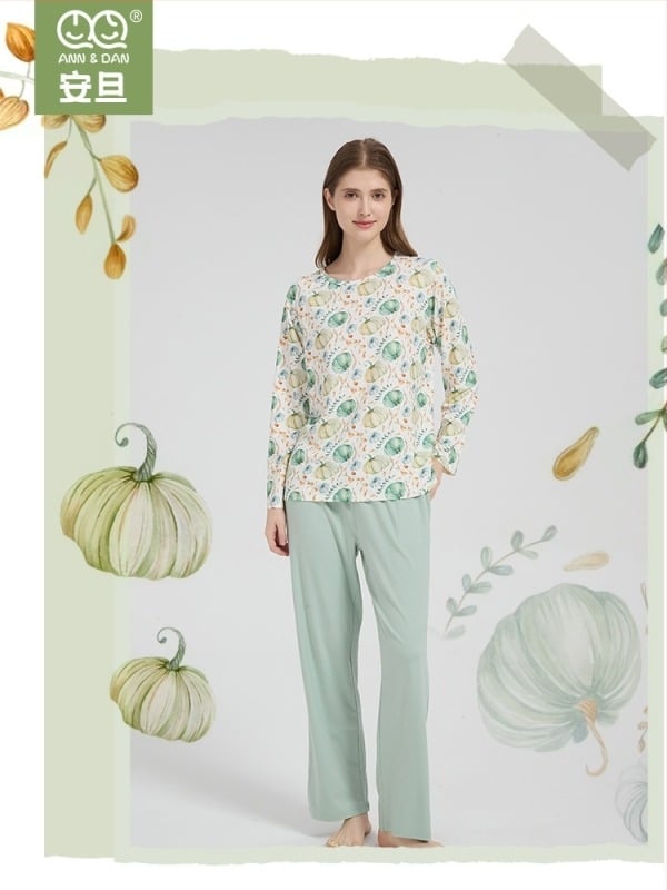 Andan női bambusz-pamut elasztikus pizsama szett — bőrbarát, otthoni viselet, mintás rajzfilm motívum, minden évszakban