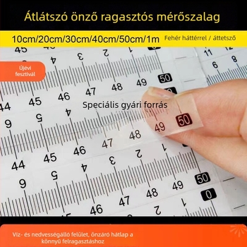 Öntapadós, átlátszó vonalzó matrica, vízálló centiméteres skálával