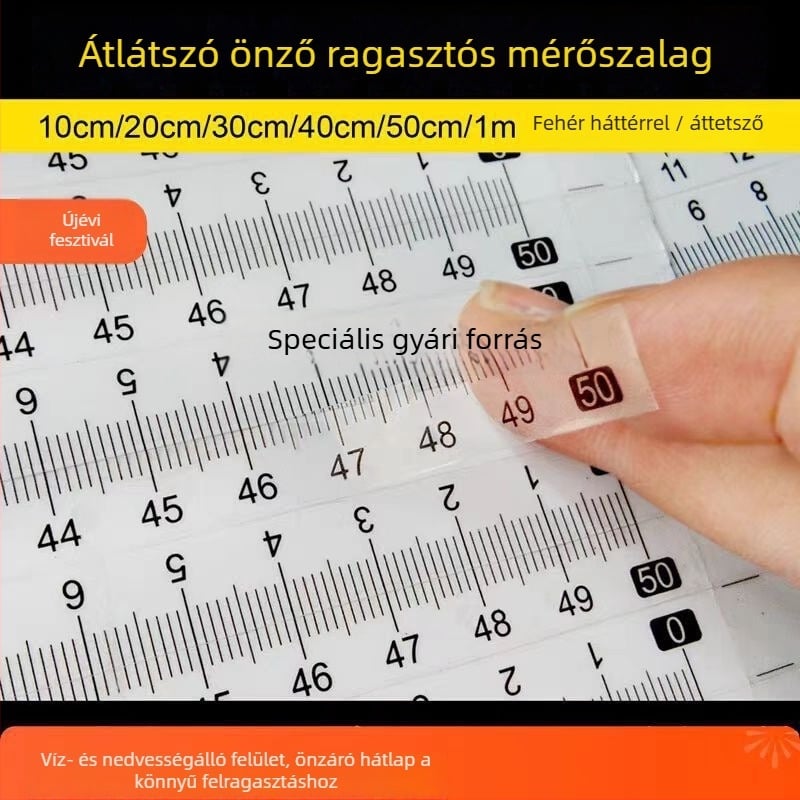 Öntapadós, átlátszó vonalzó matrica, vízálló centiméteres skálával