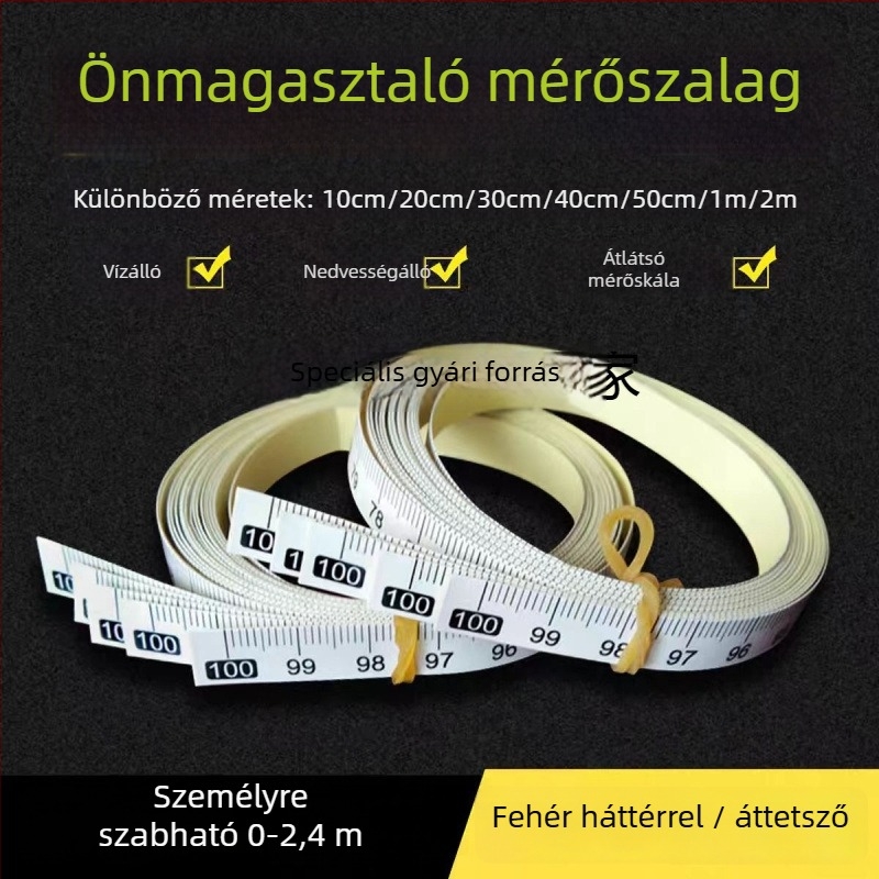 Öntapadós, átlátszó vonalzó matrica, vízálló centiméteres skálával