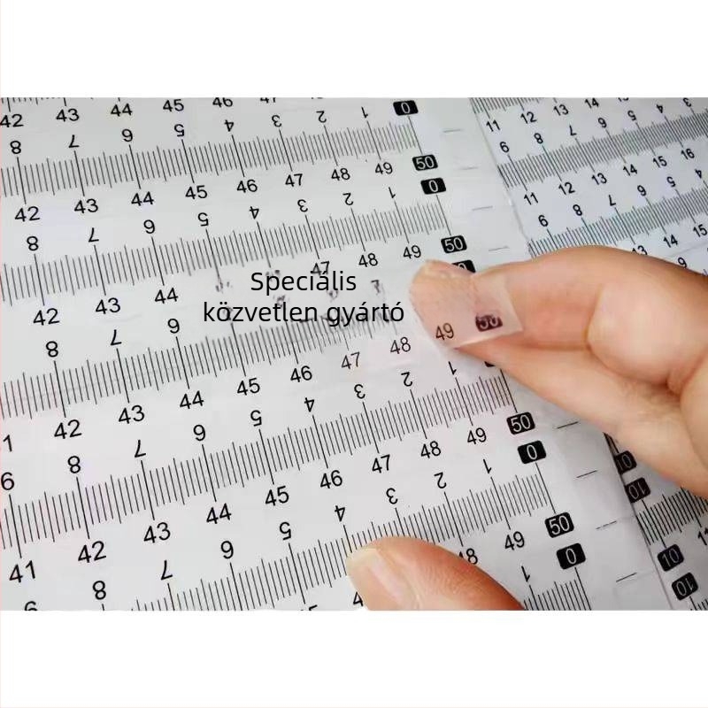 Öntapadós, átlátszó vonalzó matrica, vízálló centiméteres skálával