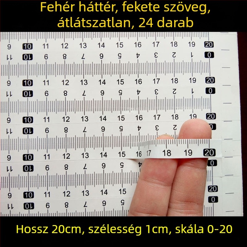 Öntapadós, átlátszó vonalzó matrica, vízálló centiméteres skálával