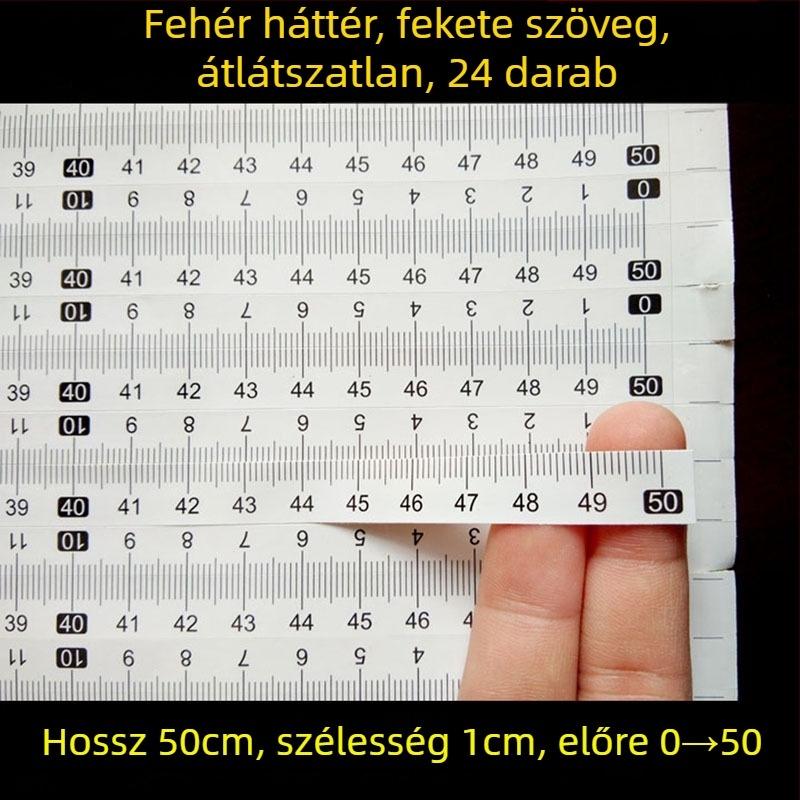 Öntapadós, átlátszó vonalzó matrica, vízálló centiméteres skálával